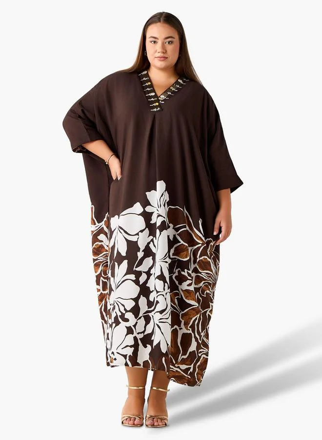 Ulla Popken Maxi Viscose Kaftan with Embellished Detail